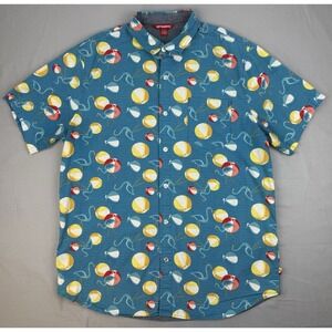 Mens Resort Casual Button Shirt XL Beach Balls Flamingos Union Bay Blue Collar